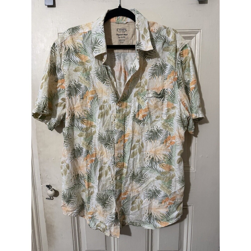 Chaps Seacoast Wash Linen Blend Tropical Hawaiian Button Shirt Men’s XL Palm
